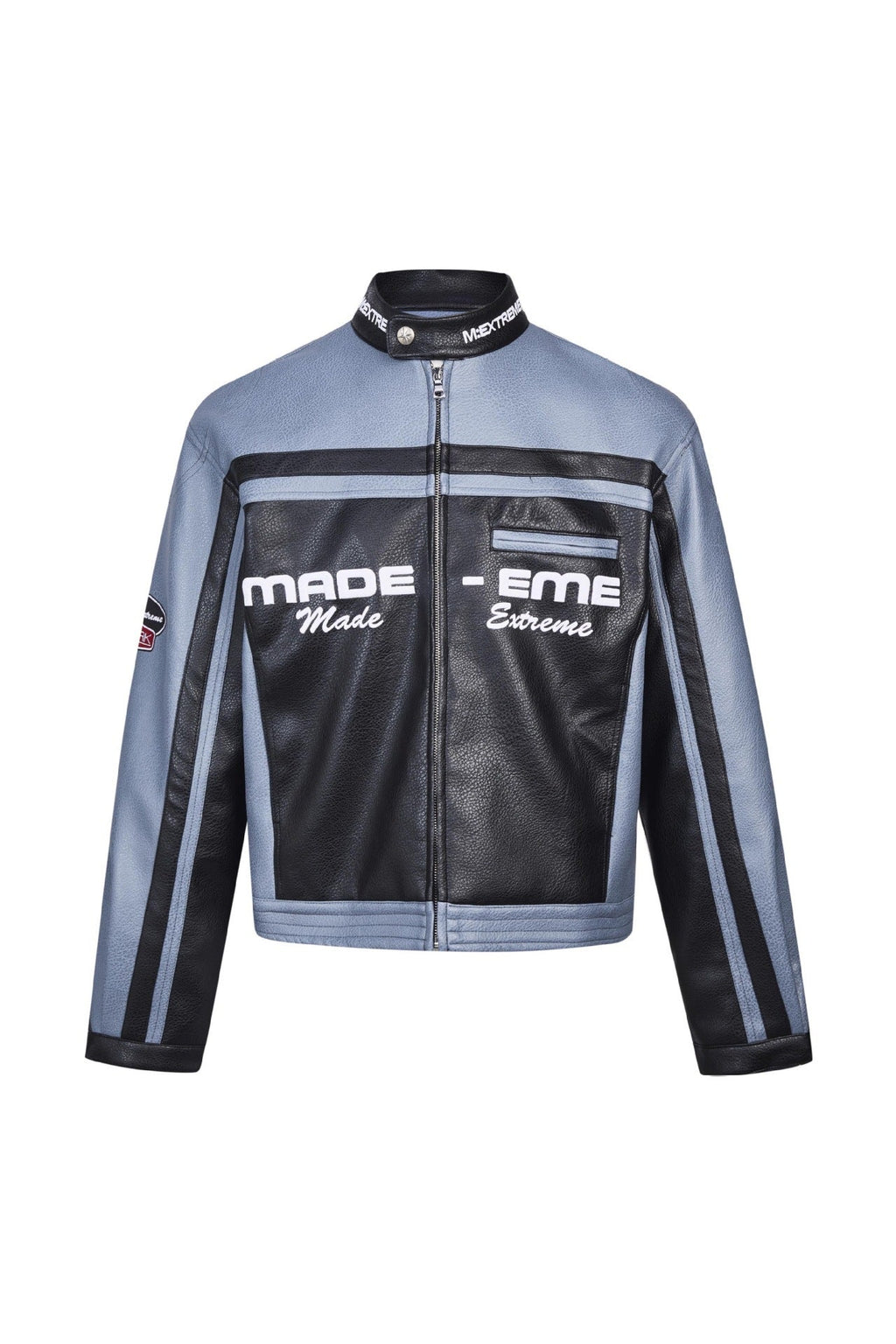 American-style Heavy Stitching Contrast Color PU Leather Motorcycle Clothing Coat Men And Women Fashion - Black