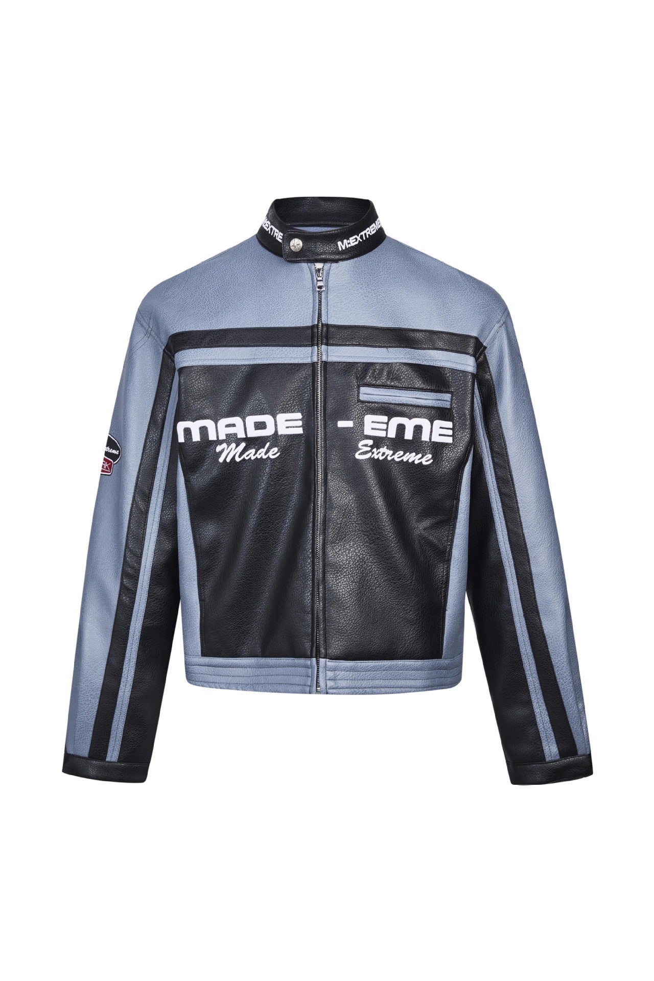 American-style Heavy Stitching Contrast Color PU Leather Motorcycle Clothing Coat Men And Women Fashion - Black