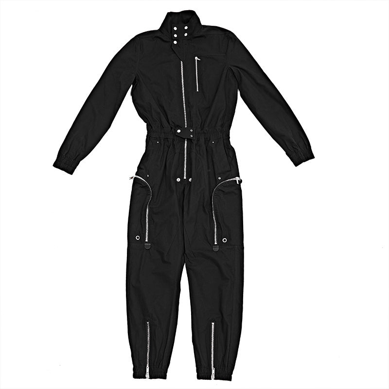 Dark Man Cargo Cotton Loose Jumpsuit - Black / XS