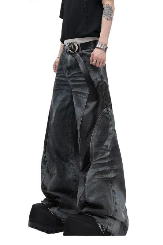 Niche Structure Design Leather Patchwork Casual Straight Pants - Black Coffee / M