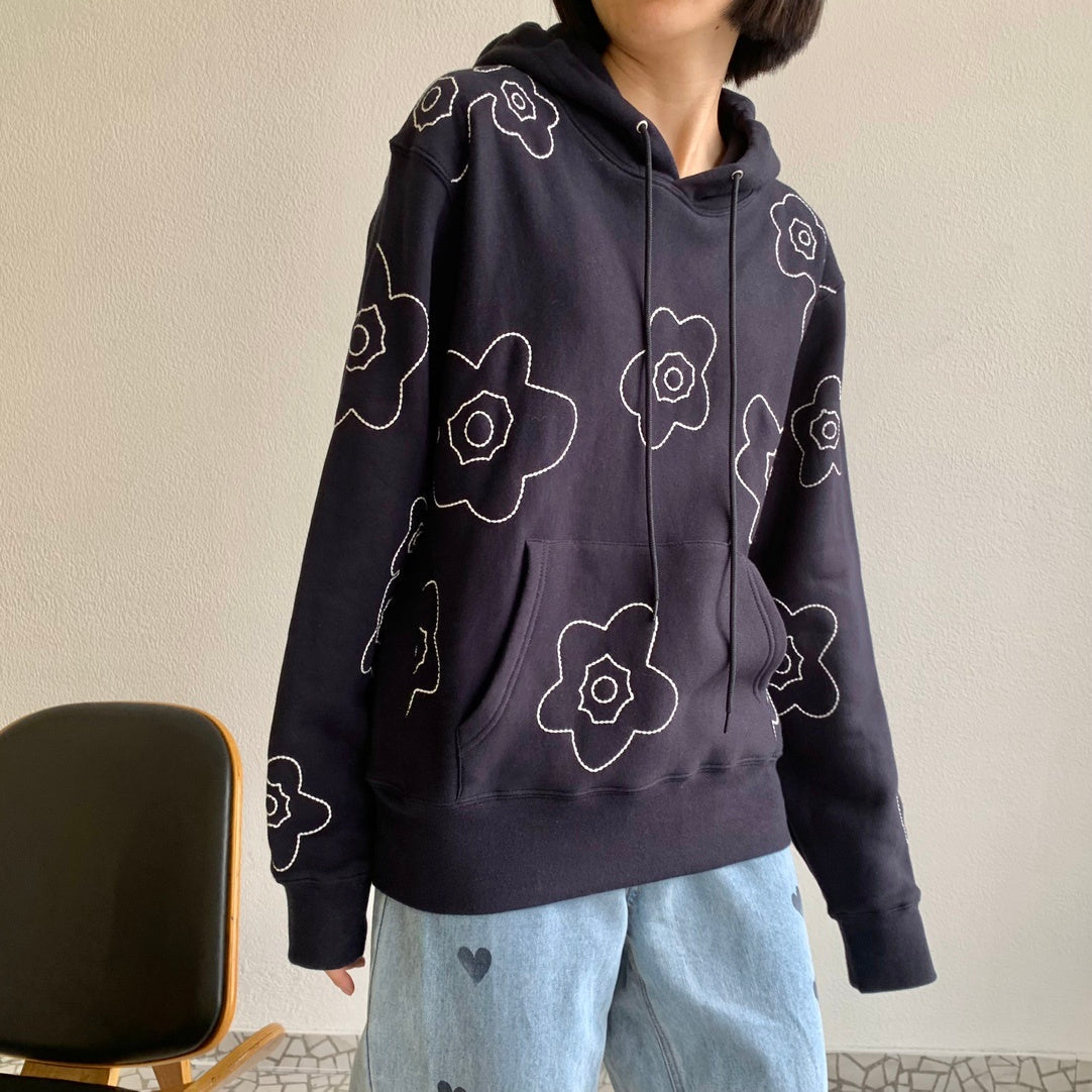 Simple Flower Embroidery Hoodie Unisex Couple