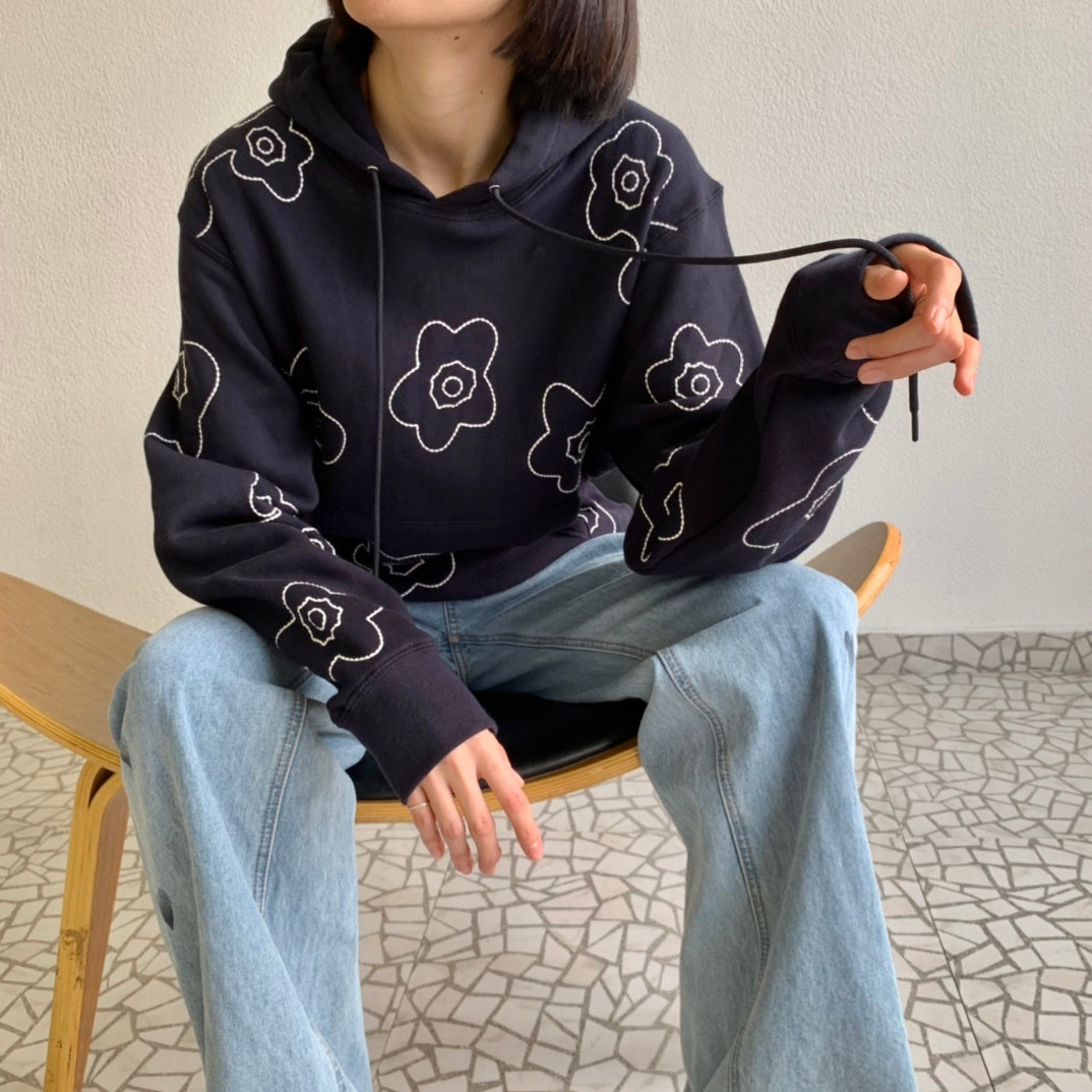 Simple Flower Embroidery Hoodie Unisex Couple