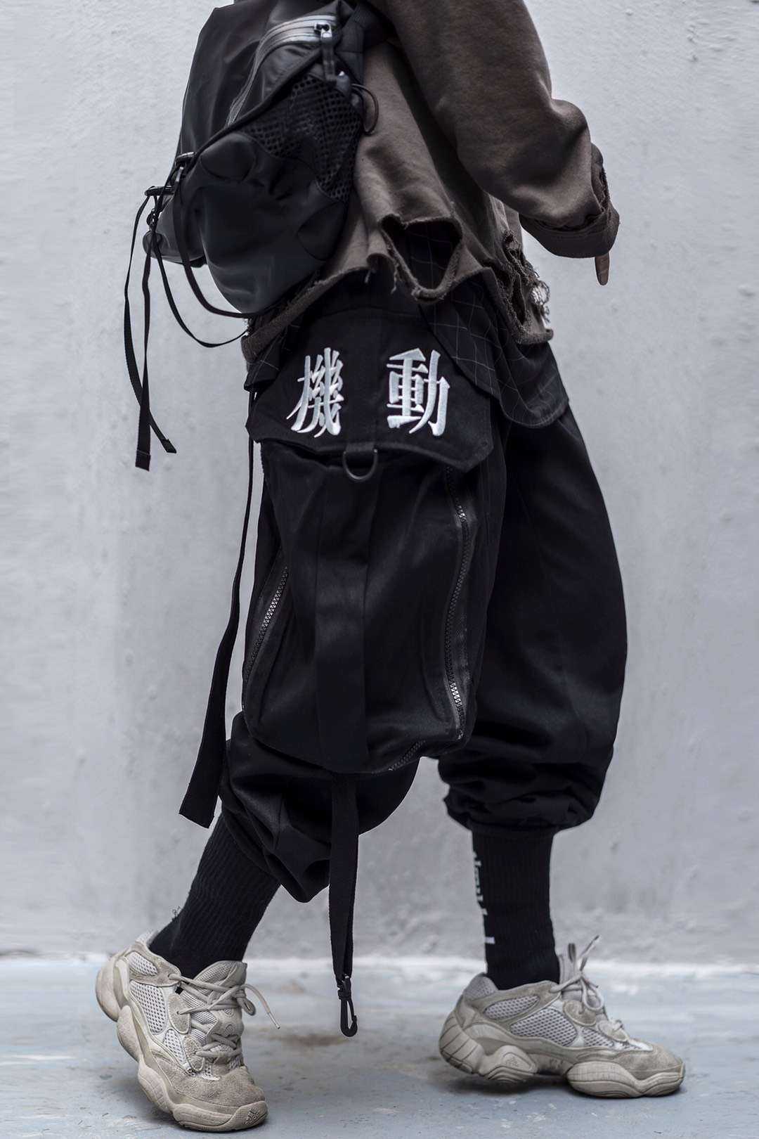 Head Functional Wind Tooling Casual Hip-Hop Nine-Point Pants - Black / M