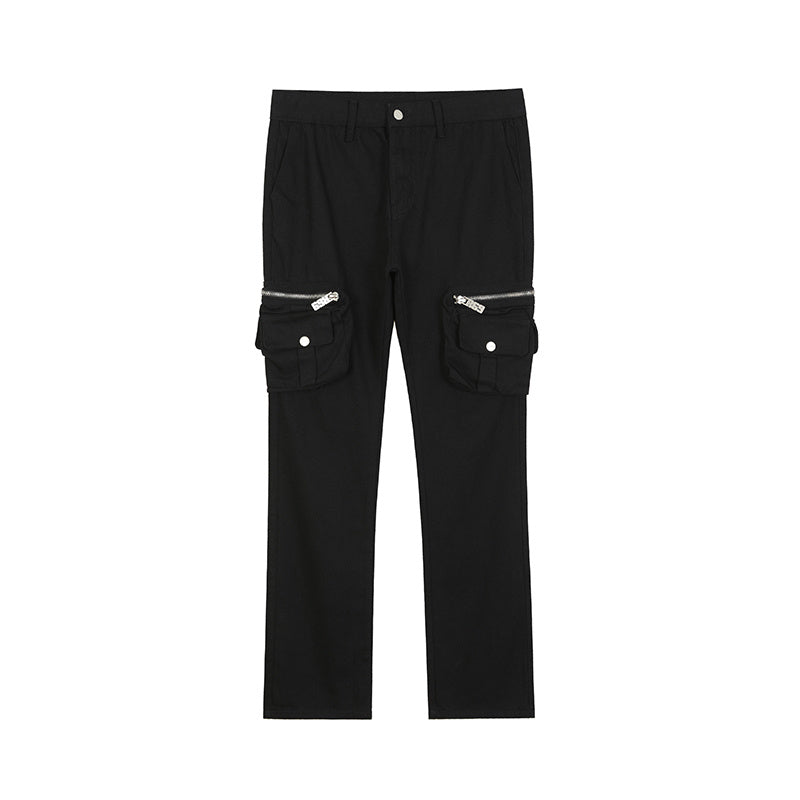 Multi-pocket Double Zipper Pocket Overalls Men’s Slim High Street - Black / S