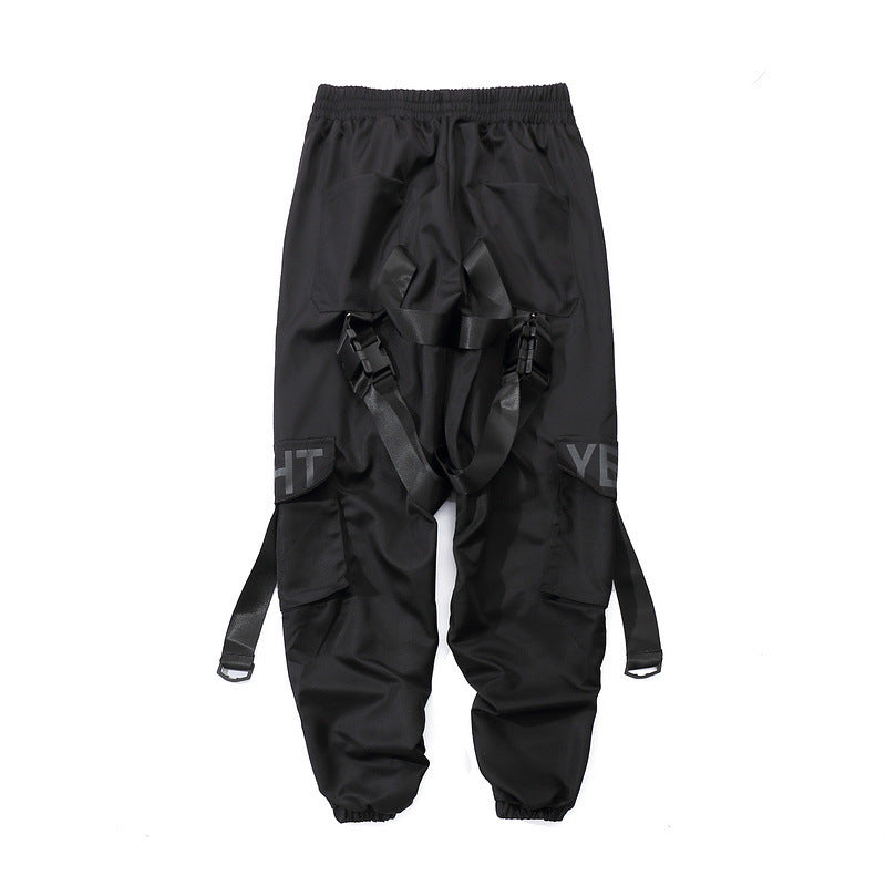 Guochao Functional Wind Streamer Overalls Men’s Trousers Tide Brand - Black / S