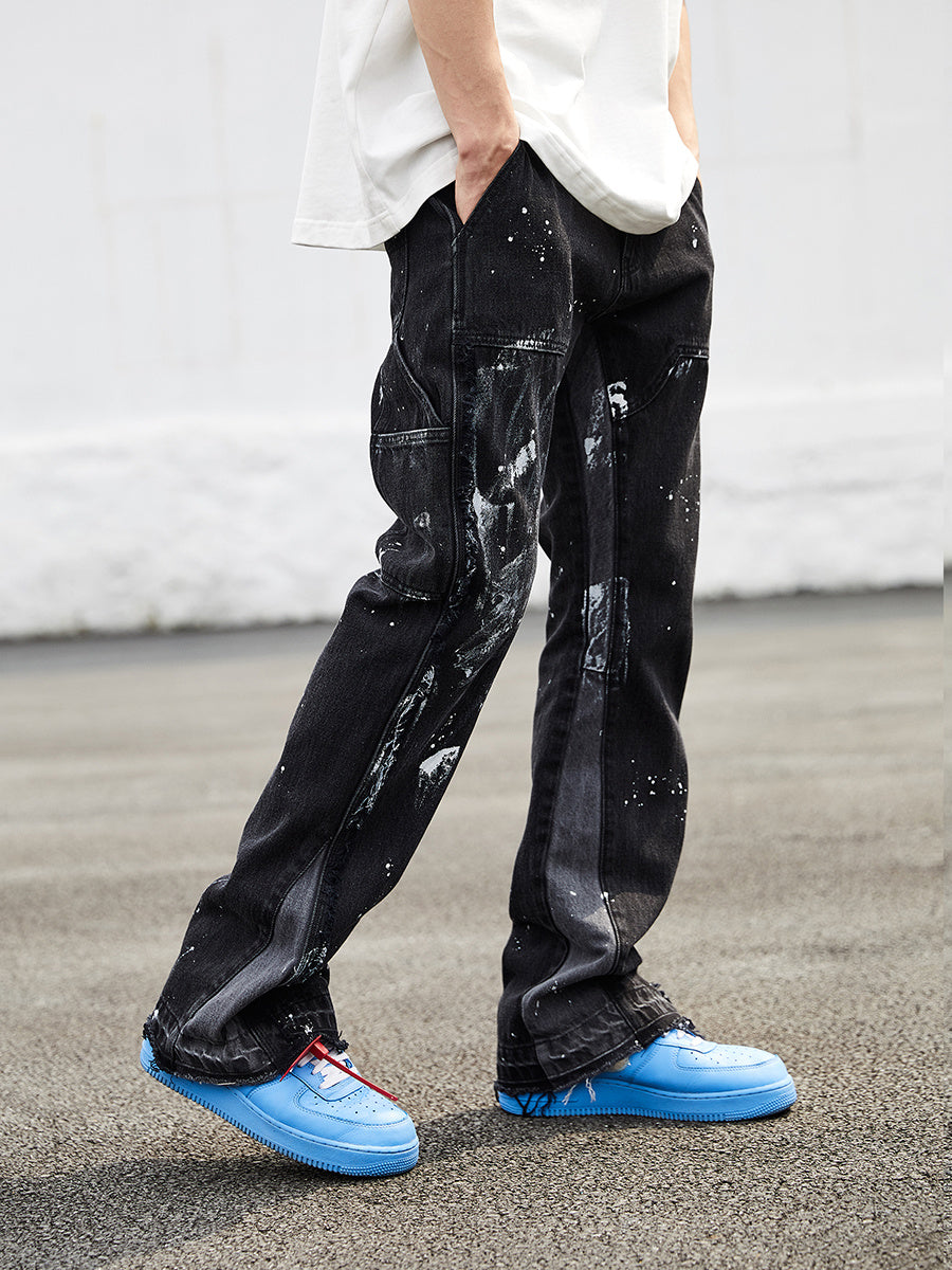 BONELESS Stitching Deconstruction Washing Water And Ink Denim Trousers Layered Looseness Retro VIBE Style Flared Pants