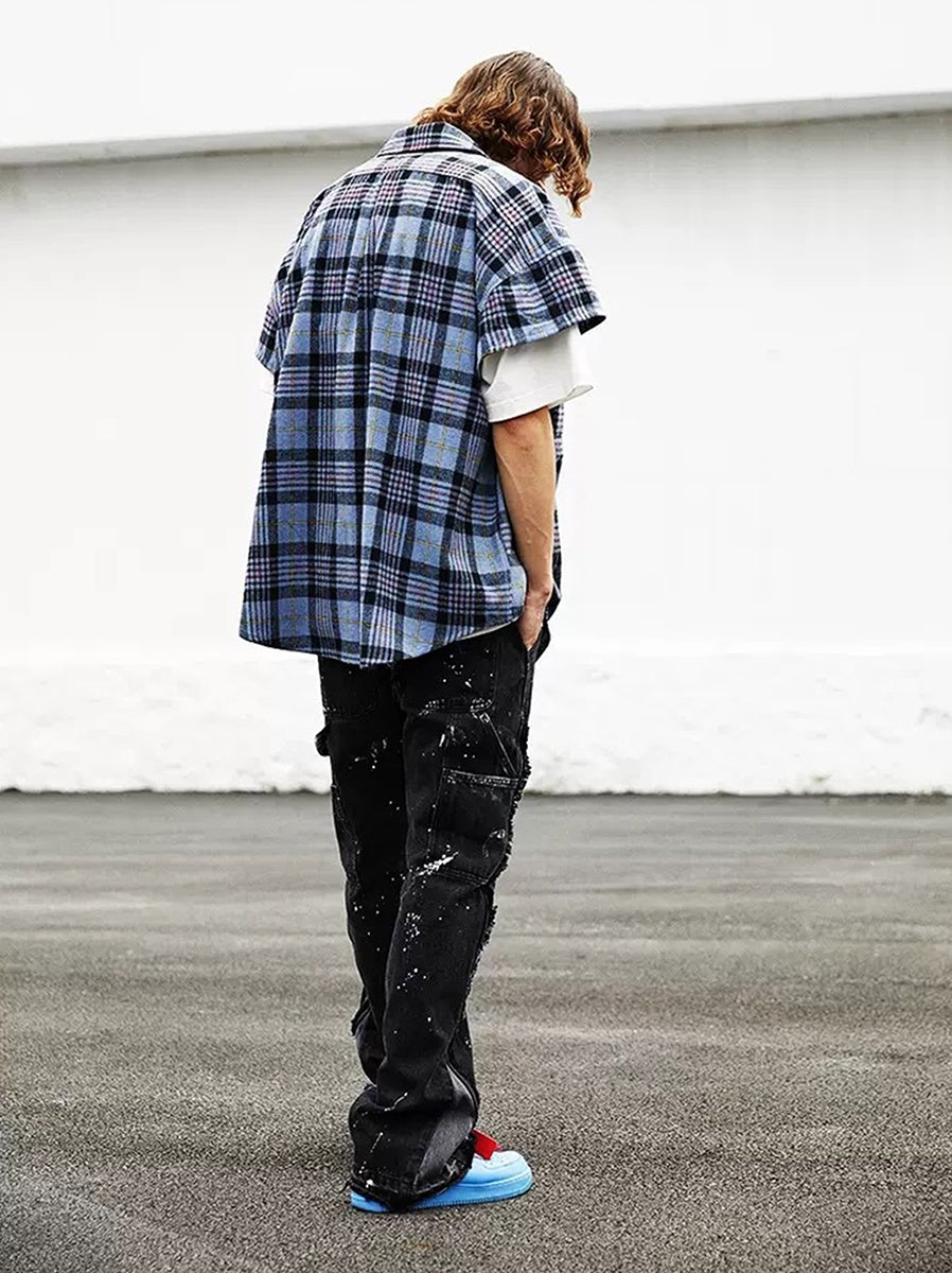 BONELESS Stitching Deconstruction Washing Water And Ink Denim Trousers Layered Looseness Retro VIBE Style Flared Pants