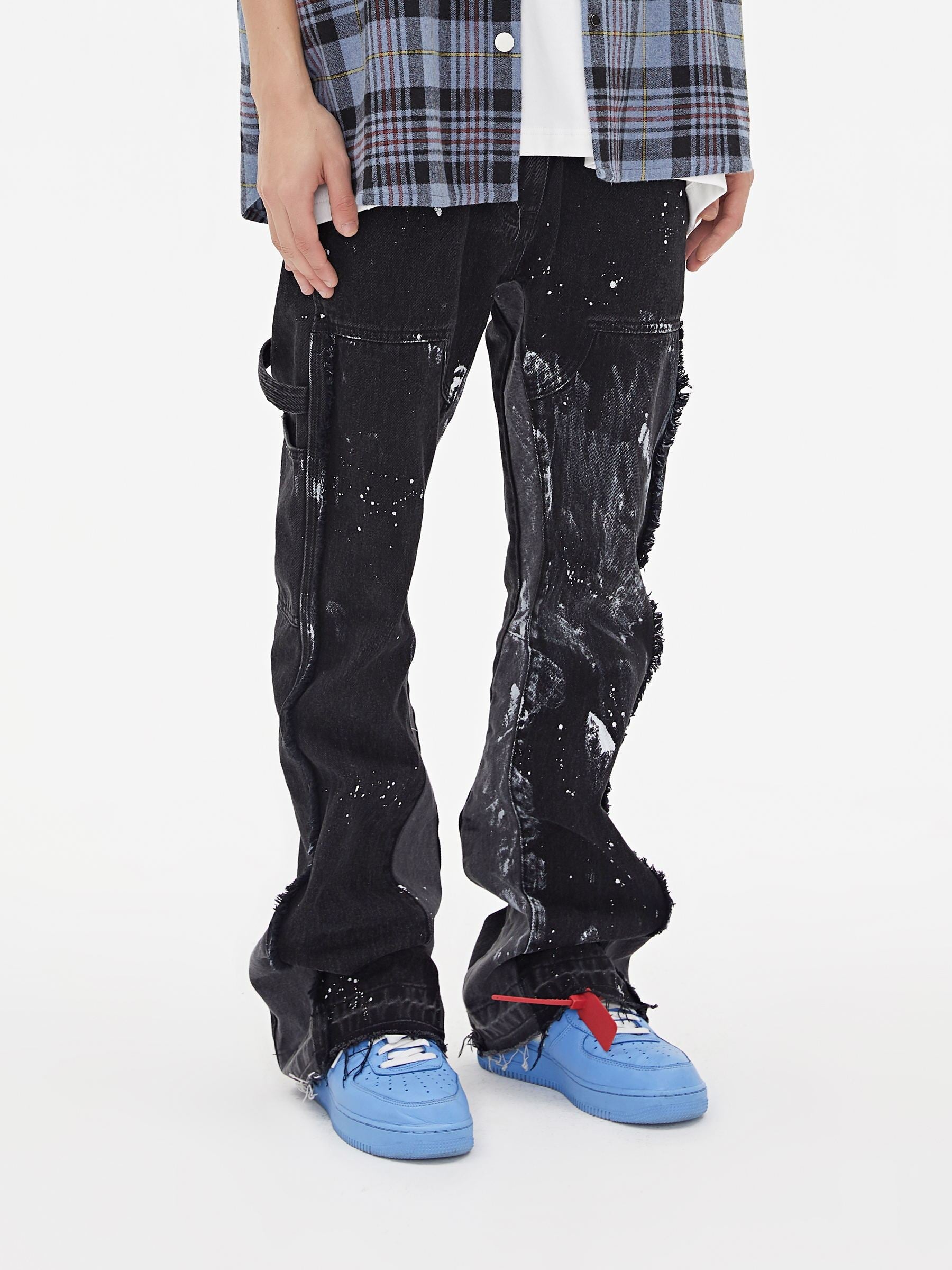 BONELESS Stitching Deconstruction Washing Water And Ink Denim Trousers Layered Looseness Retro VIBE Style Flared Pants