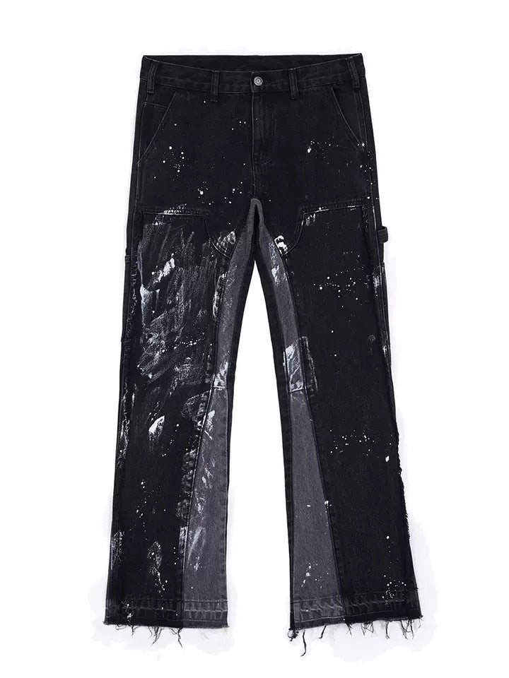 BONELESS Stitching Deconstruction Washing Water And Ink Denim Trousers Layered Looseness Retro VIBE Style Flared Pants