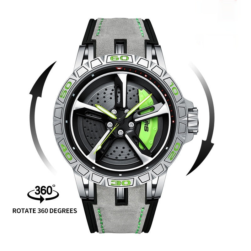 Black Face Tape Rotating Luminous Steel Dominator - Steel Case Green Calipers