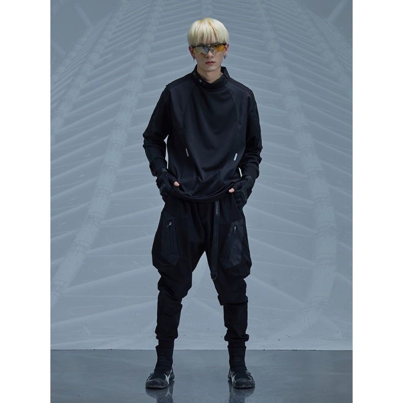 Concealer Spring New Black Heterogeneous Stitching Beam Black Trendy Tooling Casual Pants