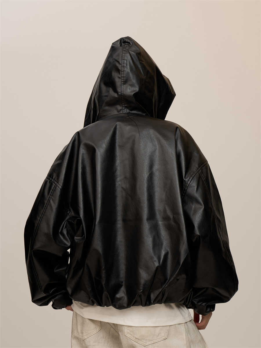Women’s Black Hooded Leather Coat