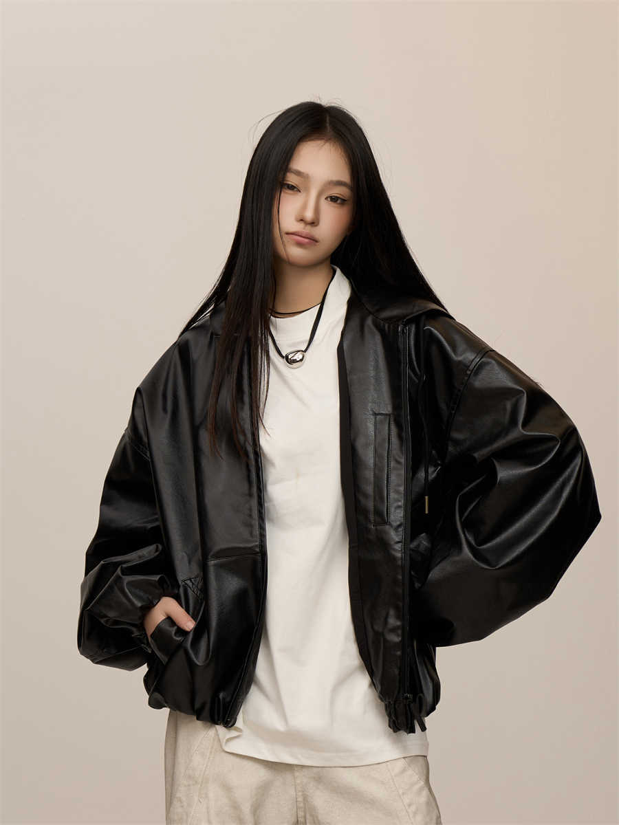 Women’s Black Hooded Leather Coat