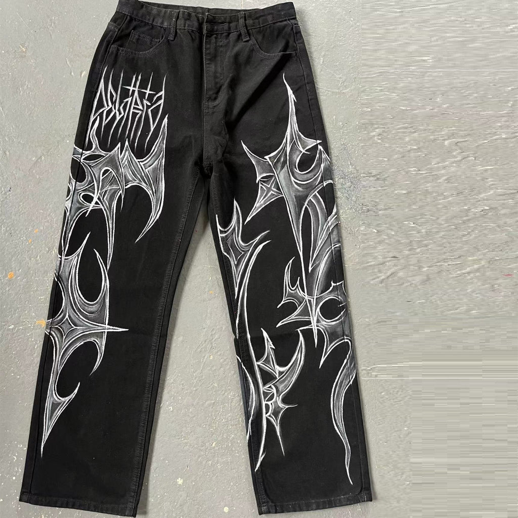 Black Jeans That Don’t Fade American Street Graffiti Style For Men And Women