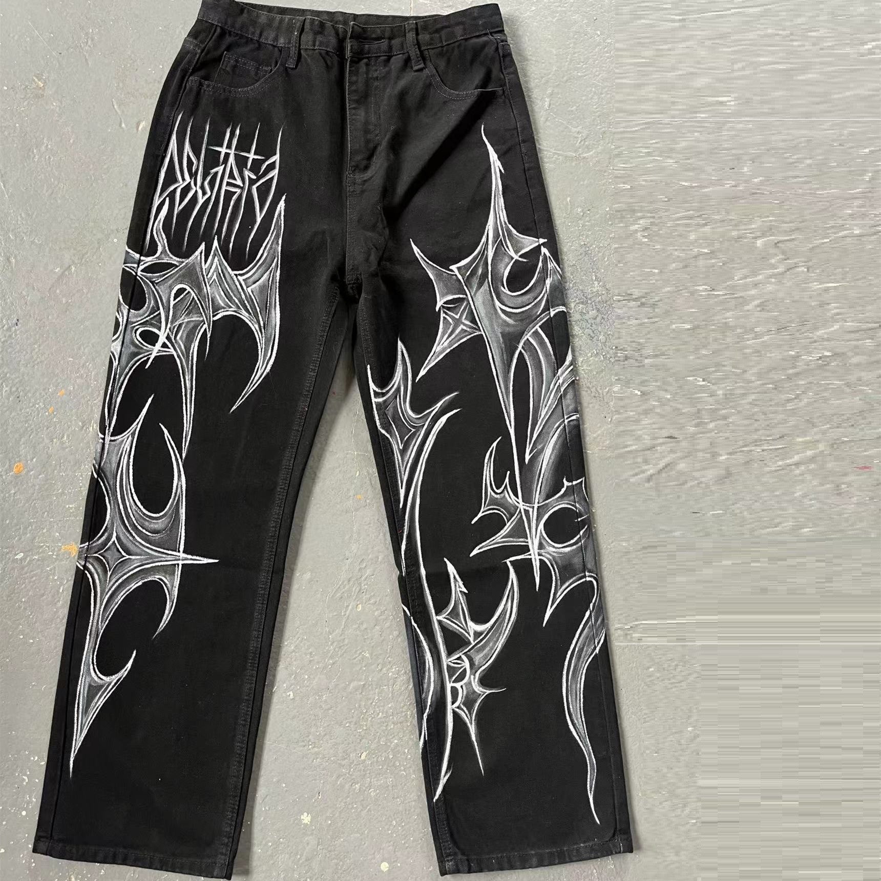 Black Jeans That Don’t Fade American Street Graffiti Style For Men And Women