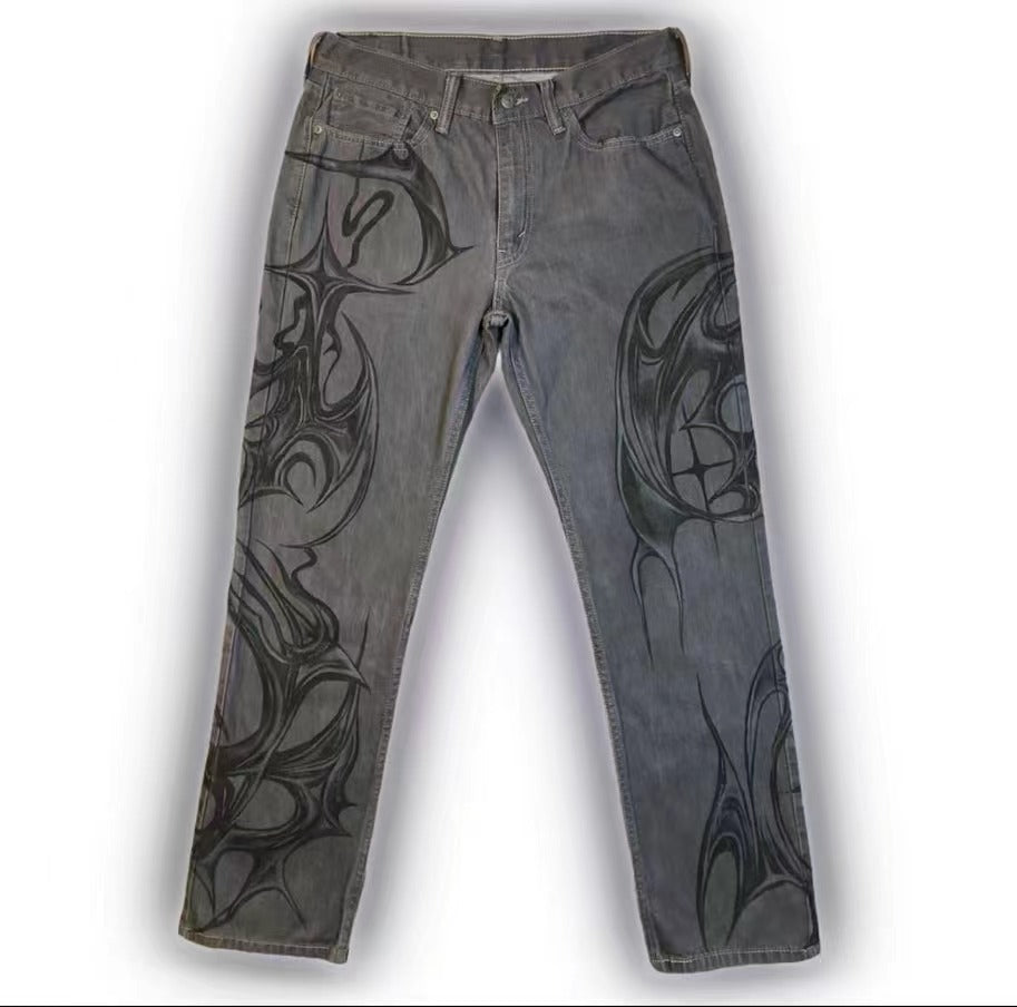 Black Jeans That Don’t Fade American Street Graffiti Style For Men And Women - Black Grey / S