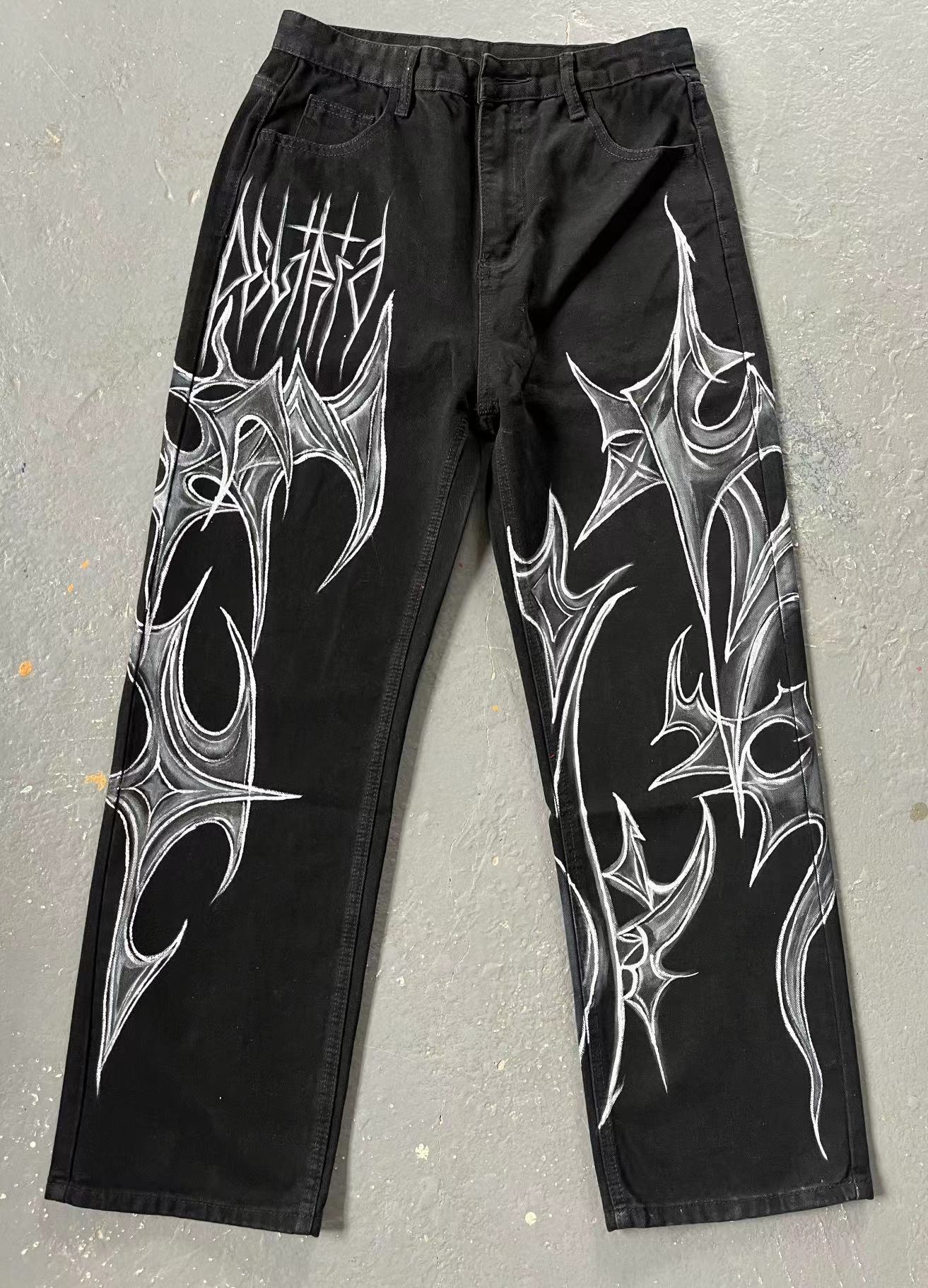 Black Jeans That Don’t Fade American Street Graffiti Style For Men And Women