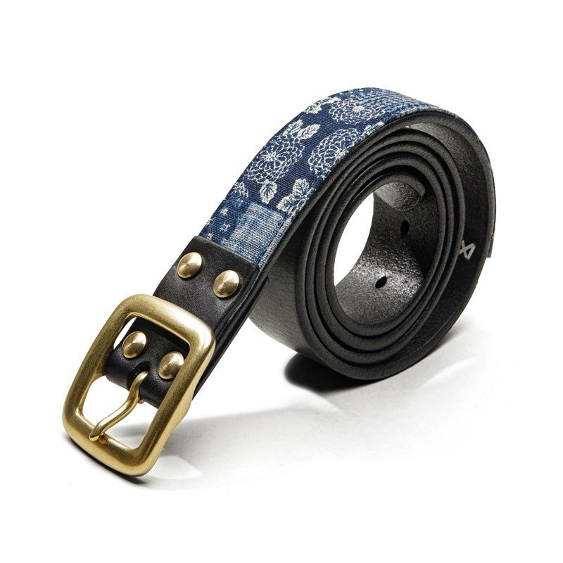 First Layer Cowhide Vintage Belt Men - Black / 115cm