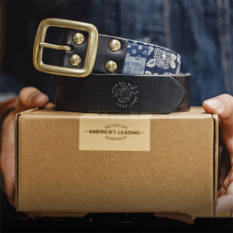 First Layer Cowhide Vintage Belt Men - Black / 115cm