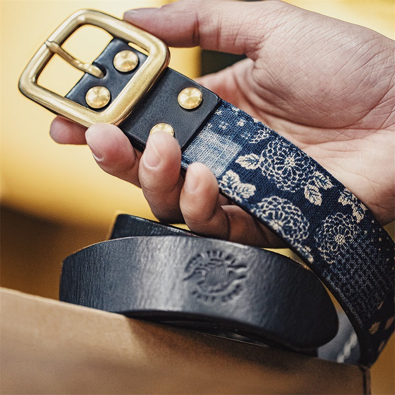 First Layer Cowhide Vintage Belt Men - Black / 115cm