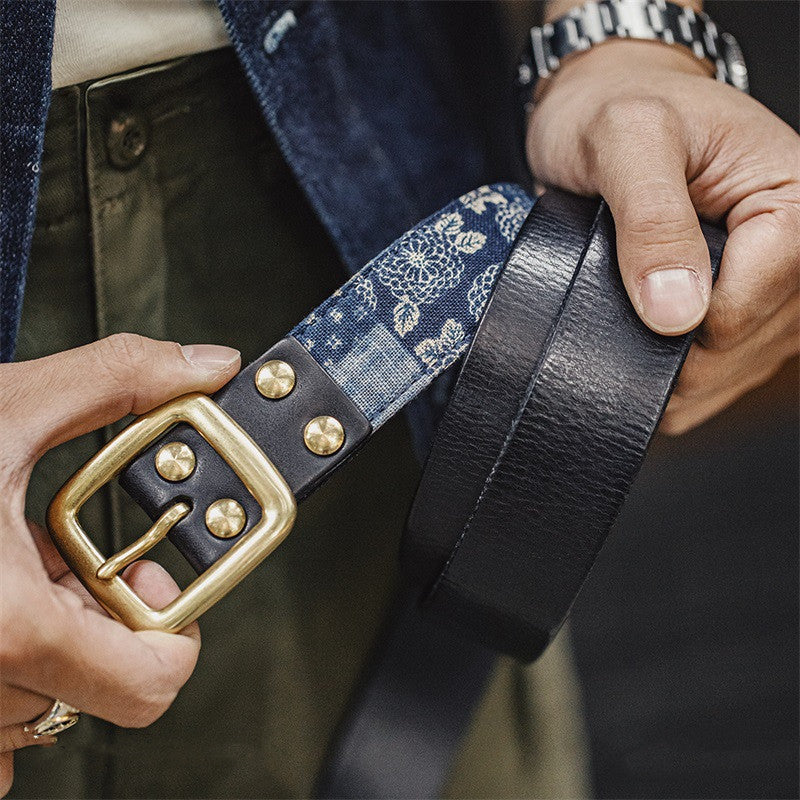 First Layer Cowhide Vintage Belt Men - Black / 115cm