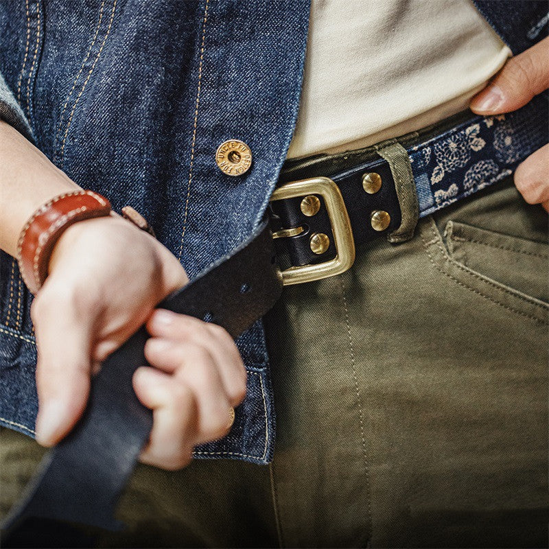 First Layer Cowhide Vintage Belt Men - Black / 115cm