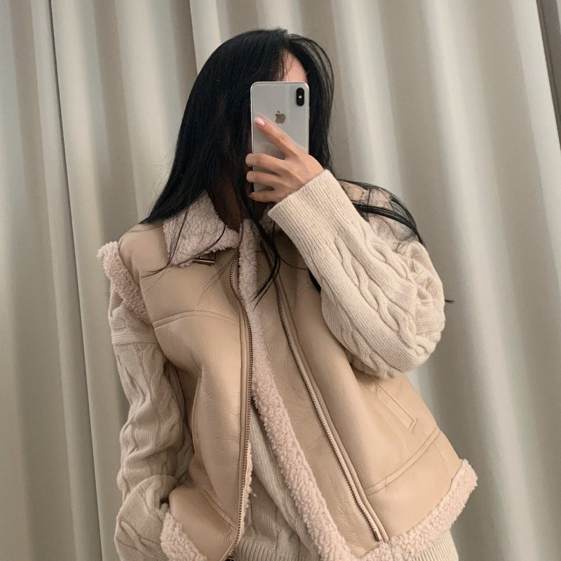 All-match Zipper Vest Jacket Coat For Women - Apricot / Free Size