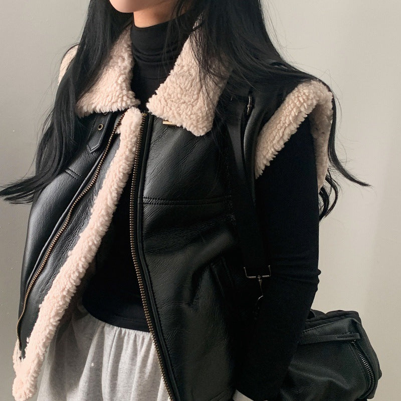 All-match Zipper Vest Jacket Coat For Women - Black / Free Size