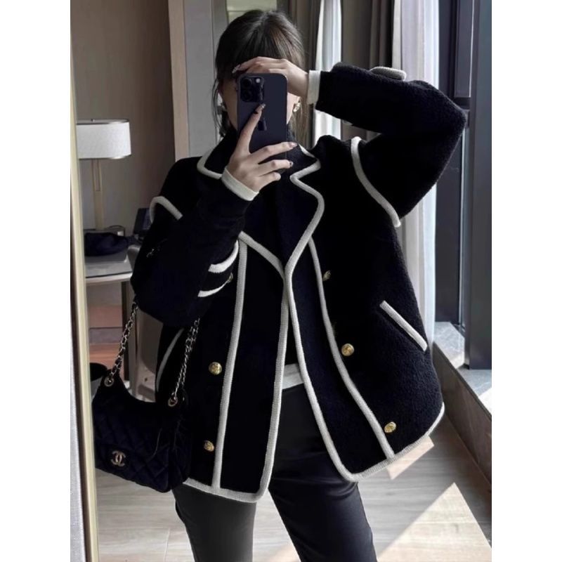 Loose Classic Style Retro Fleece Top Fashion - Black / M