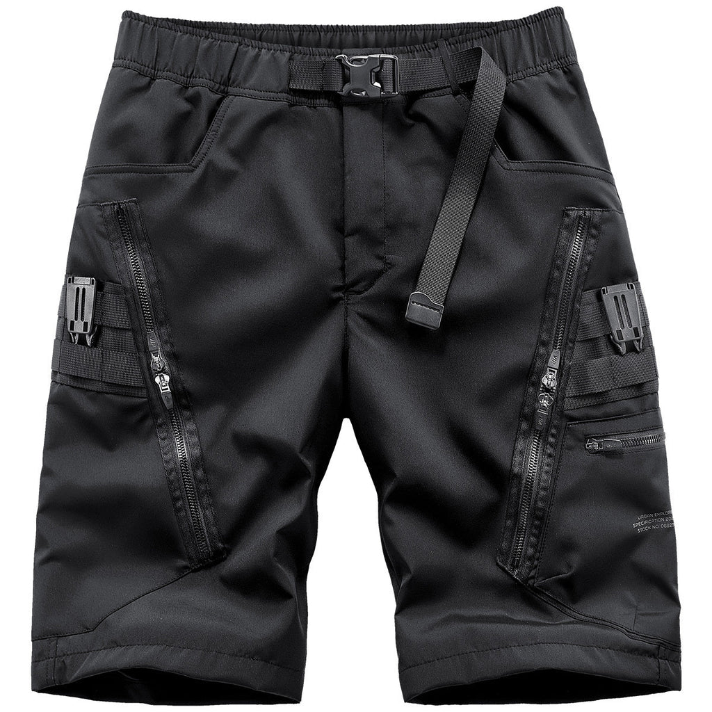 Men’s Fashion Casual Loose Multi-pocket Sports Five-piece Pants - Black / M