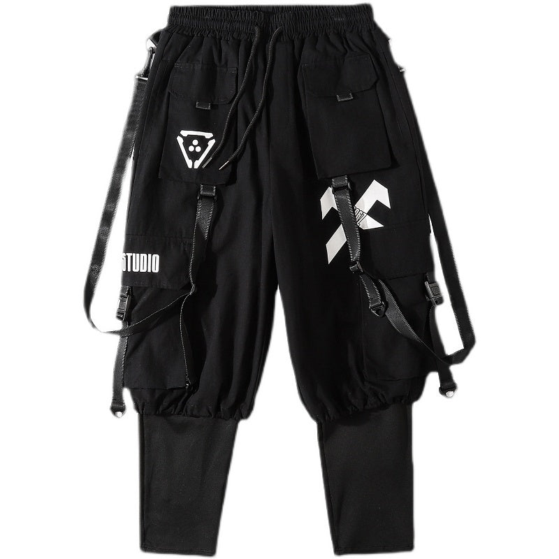 Fake Two-piece Pants Male Functional Wind High Street Trend Overalls - Basic color / M