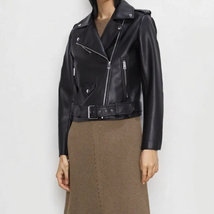 Women’s Faux Leather Retro Biker’s Leather Coat