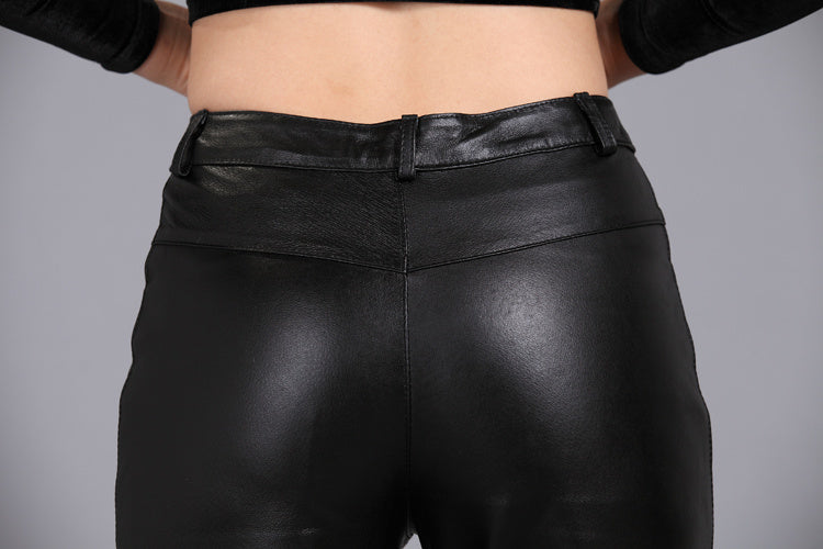 Black Sheepskin Women’s Trousers High-End Fashion Online
