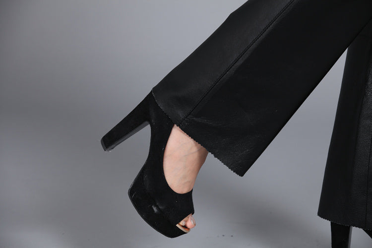 Black Sheepskin Women’s Trousers High-End Fashion Online