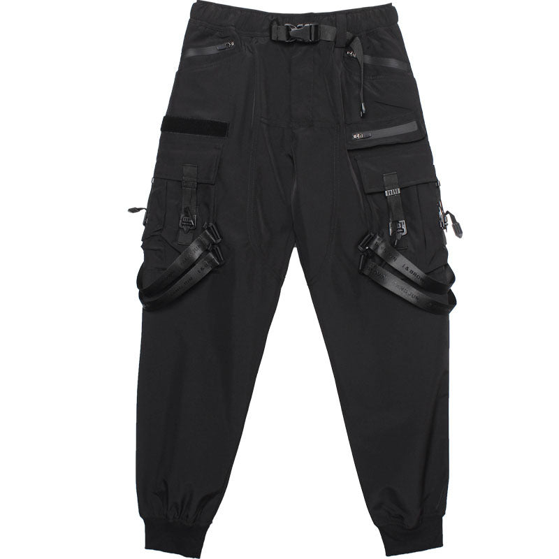En’s Spring Tactical Functional Wind Ribbon Paratrooper Pants - Black / M