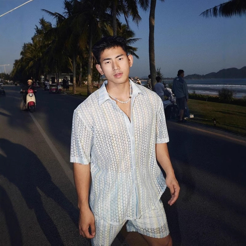 French Retro Hollow Short Sleeve Shirt