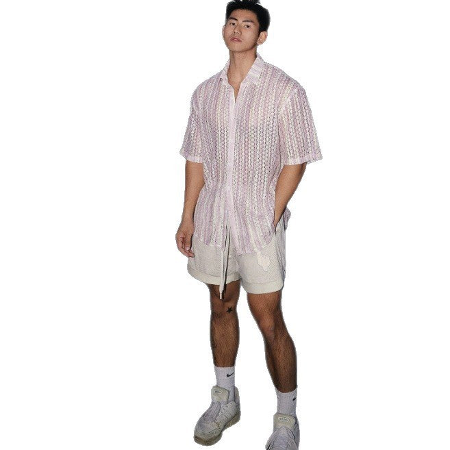 French Retro Hollow Short Sleeve Shirt