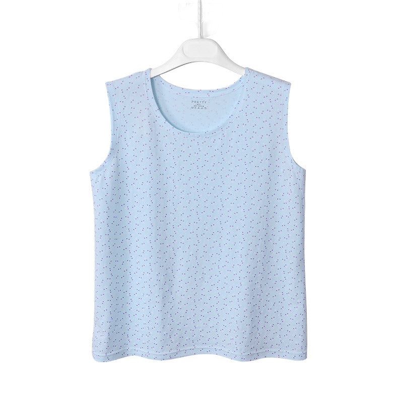 Middle-aged And Elderly Vest Print Round Neck Mother’s Undershirt Cotton