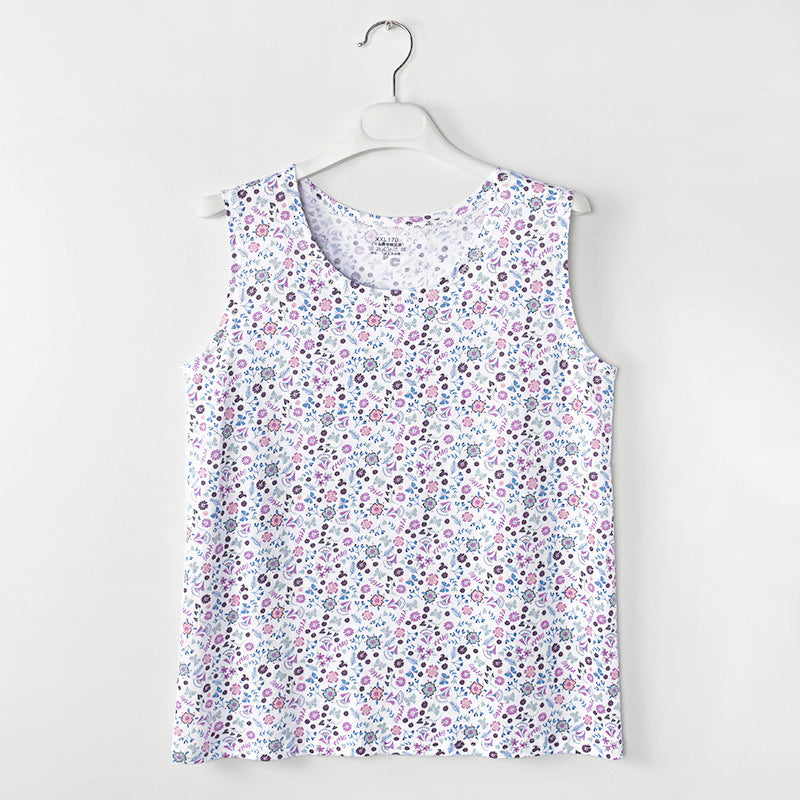 Middle-aged And Elderly Vest Print Round Neck Mother’s Undershirt Cotton