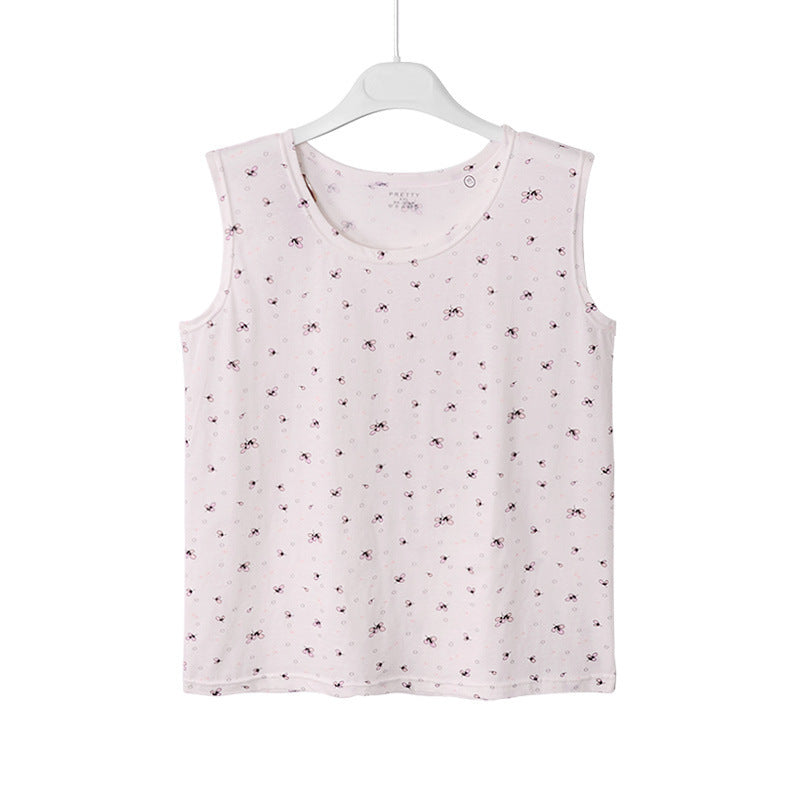 Middle-aged And Elderly Vest Print Round Neck Mother’s Undershirt Cotton