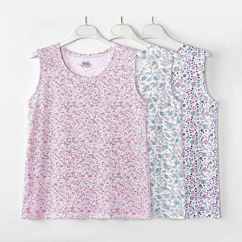 Middle-aged And Elderly Vest Print Round Neck Mother’s Undershirt Cotton