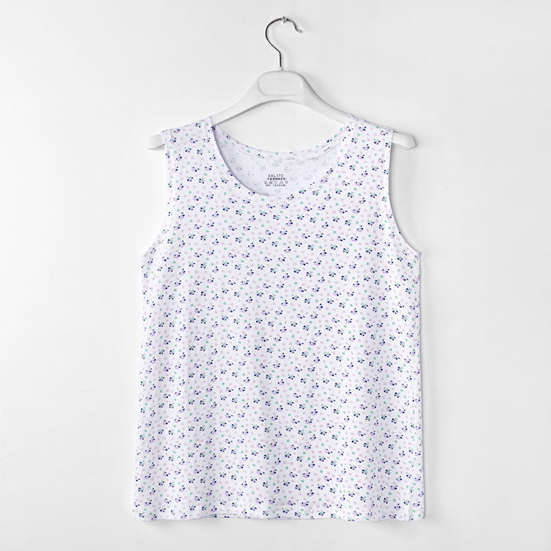 Middle-aged And Elderly Vest Print Round Neck Mother’s Undershirt Cotton - Crape Myrtle Flower / XL