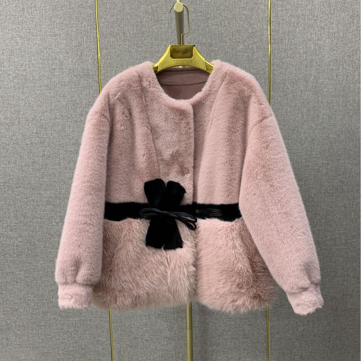 Faux Fur Coat Classic Style Slimming All-matching Western Style - Cherry Blossom Powder / Small Size