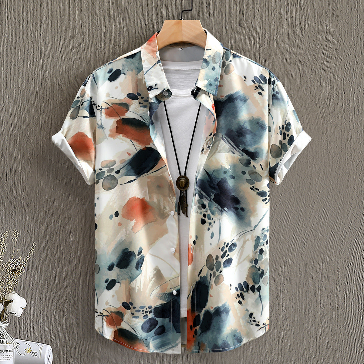 Fashion Digital Printing Men’s Short Sleeve Shirt - CZ125 Ink Lotus Root / S