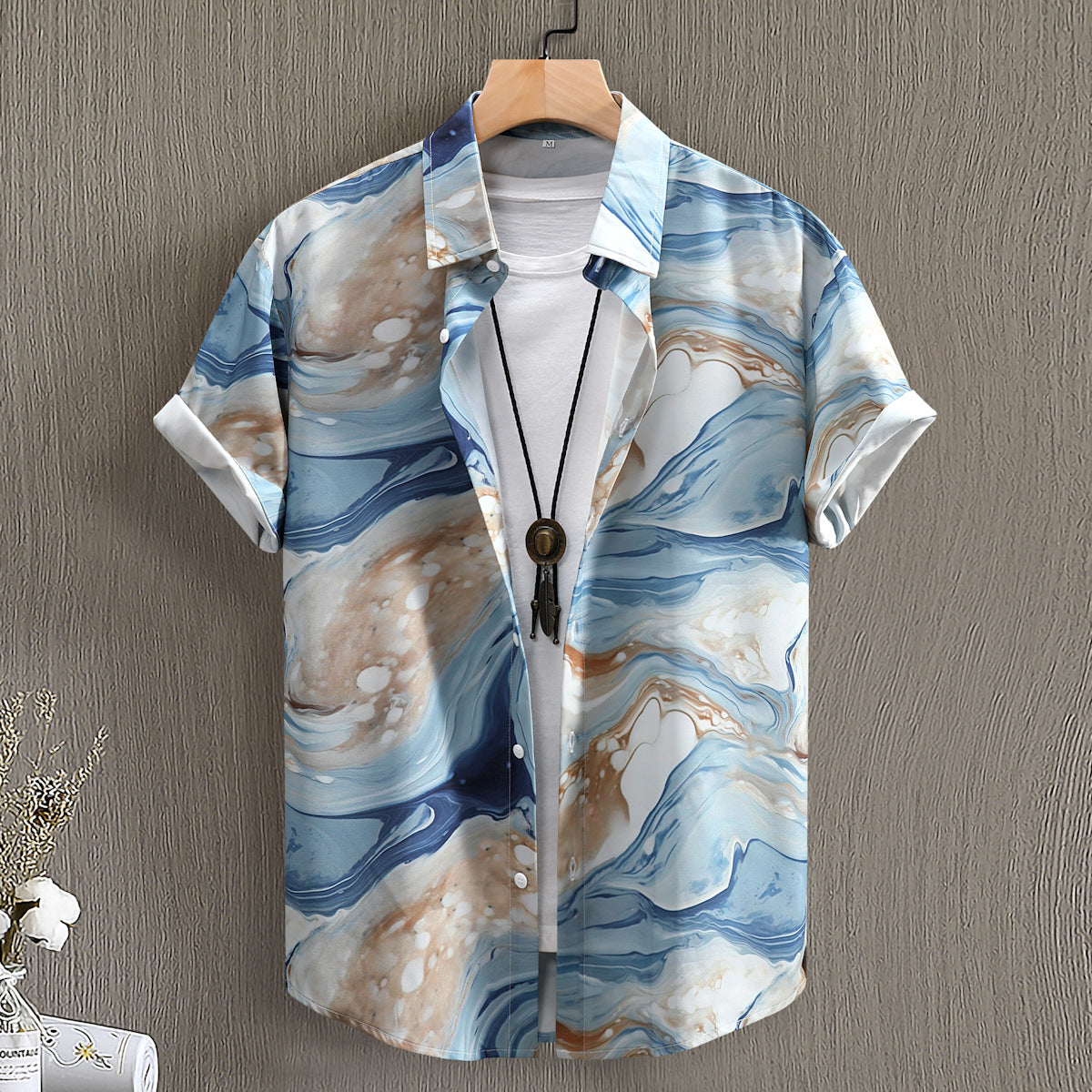 Fashion Digital Printing Men’s Short Sleeve Shirt - CZ147 Blue Jade Pattern / S