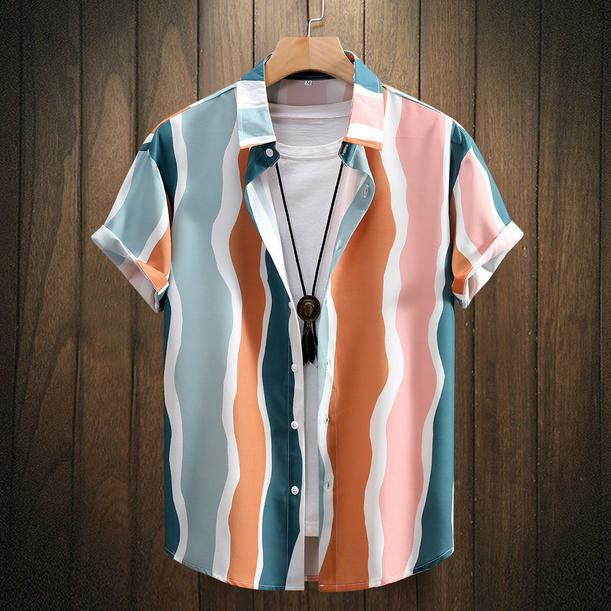 Fashion Digital Printing Men’s Short Sleeve Shirt - CZ149 Dark Green Vermicelli / S