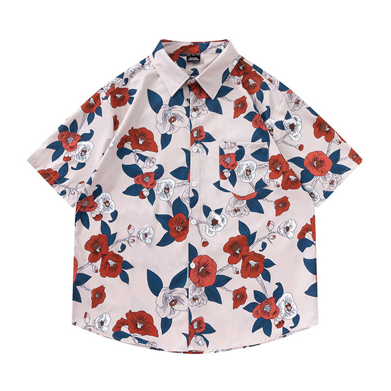 Hong Kong Style Flower Shirt Men’s Seaside Vacation