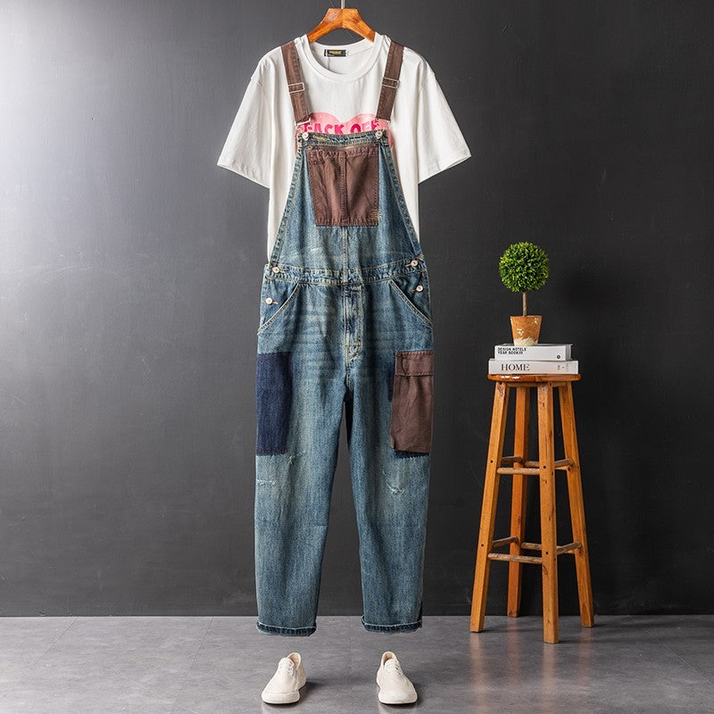 Men’s And Women’s Contrast Color Overalls Suspender Pants