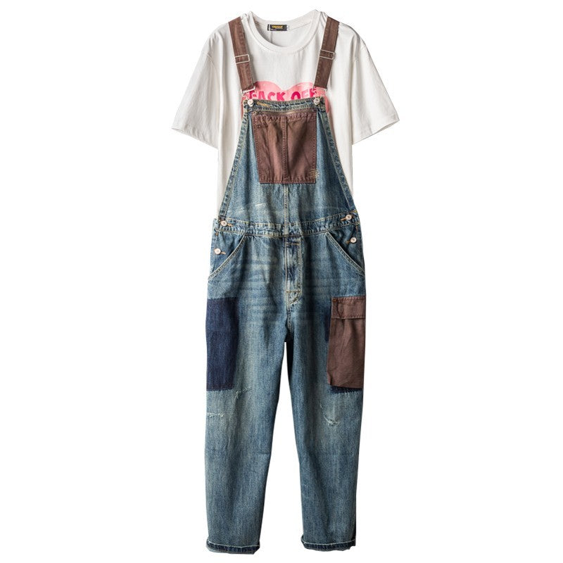 Men’s And Women’s Contrast Color Overalls Suspender Pants