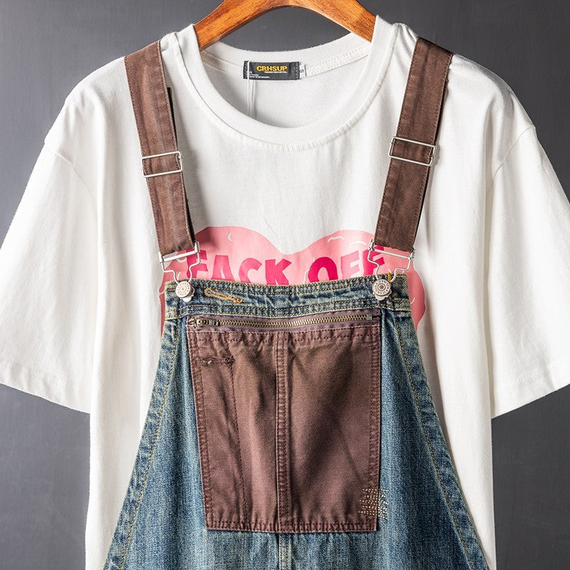 Men’s And Women’s Contrast Color Overalls Suspender Pants